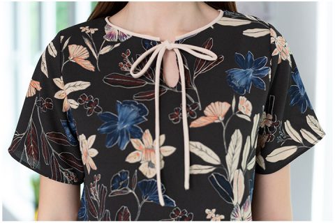 Alternative view of MT3201 Bow Neckline Wildflower Blouse – Midnight Grey