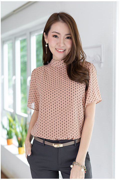 NT1907 Band Collar Dash Blouse – Thai Tea