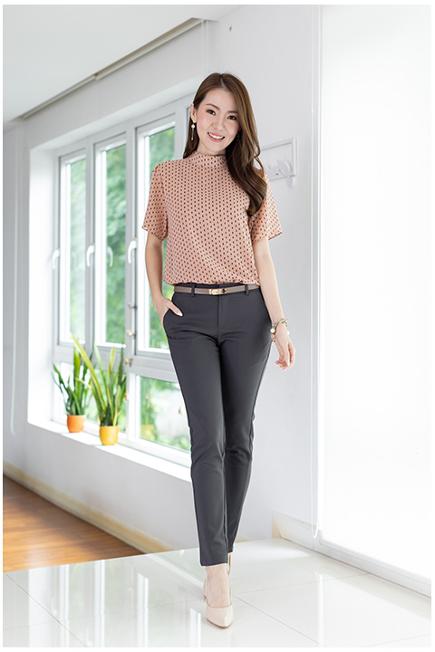 NT1907 Band Collar Dash Blouse – Thai Tea - Image 3