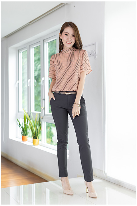 NT1907 Band Collar Dash Blouse – Thai Tea - Image 4