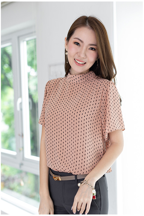 NT1907 Band Collar Dash Blouse – Thai Tea - Image 5