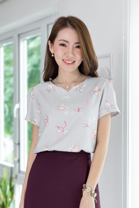 MT0206 Folded Sleeve Blossom Blouse – Grey