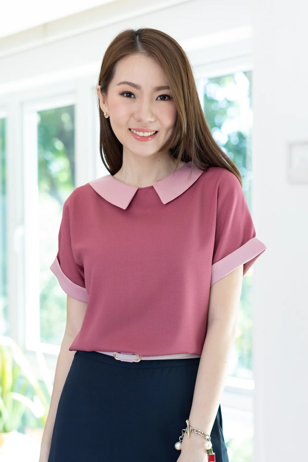 MT3519 Short Sleeve Collar Blouse – Raspberry Pink