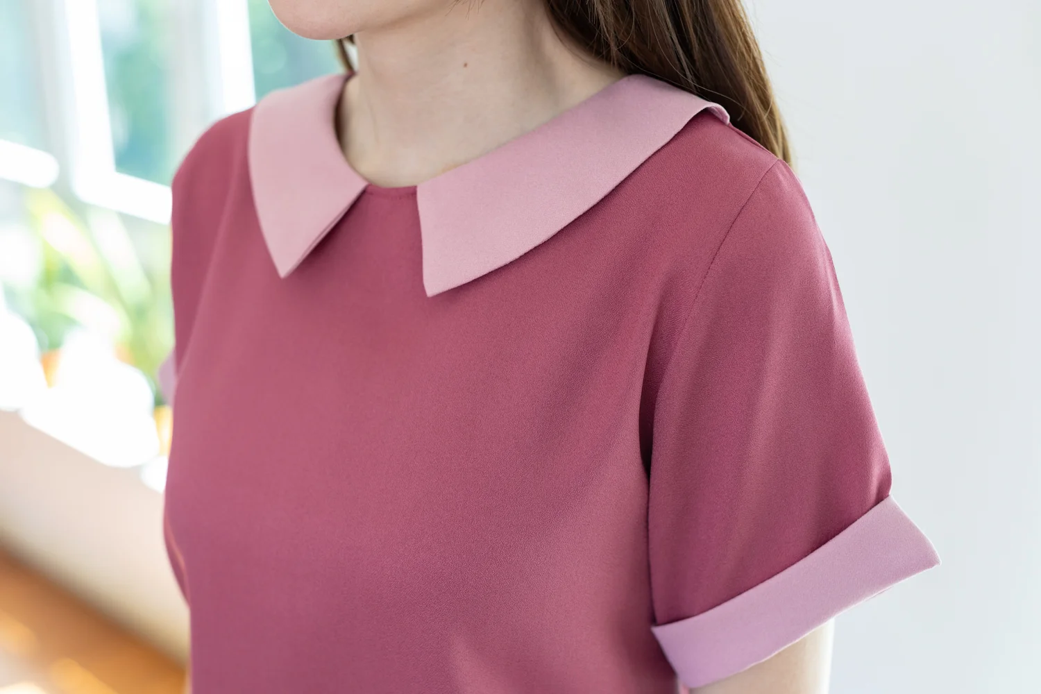 Alternative view of MT3519 Short Sleeve Collar Blouse – Raspberry Pink