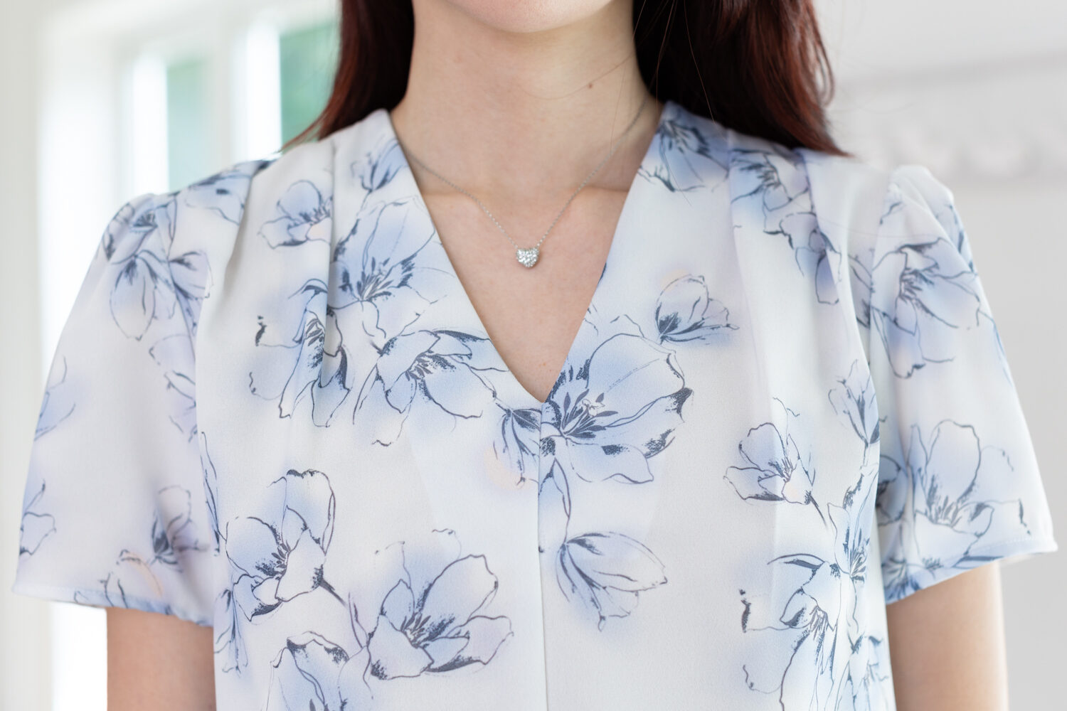 Alternative view of MT0601 V-Collar Flower Blouse – Pale Blue