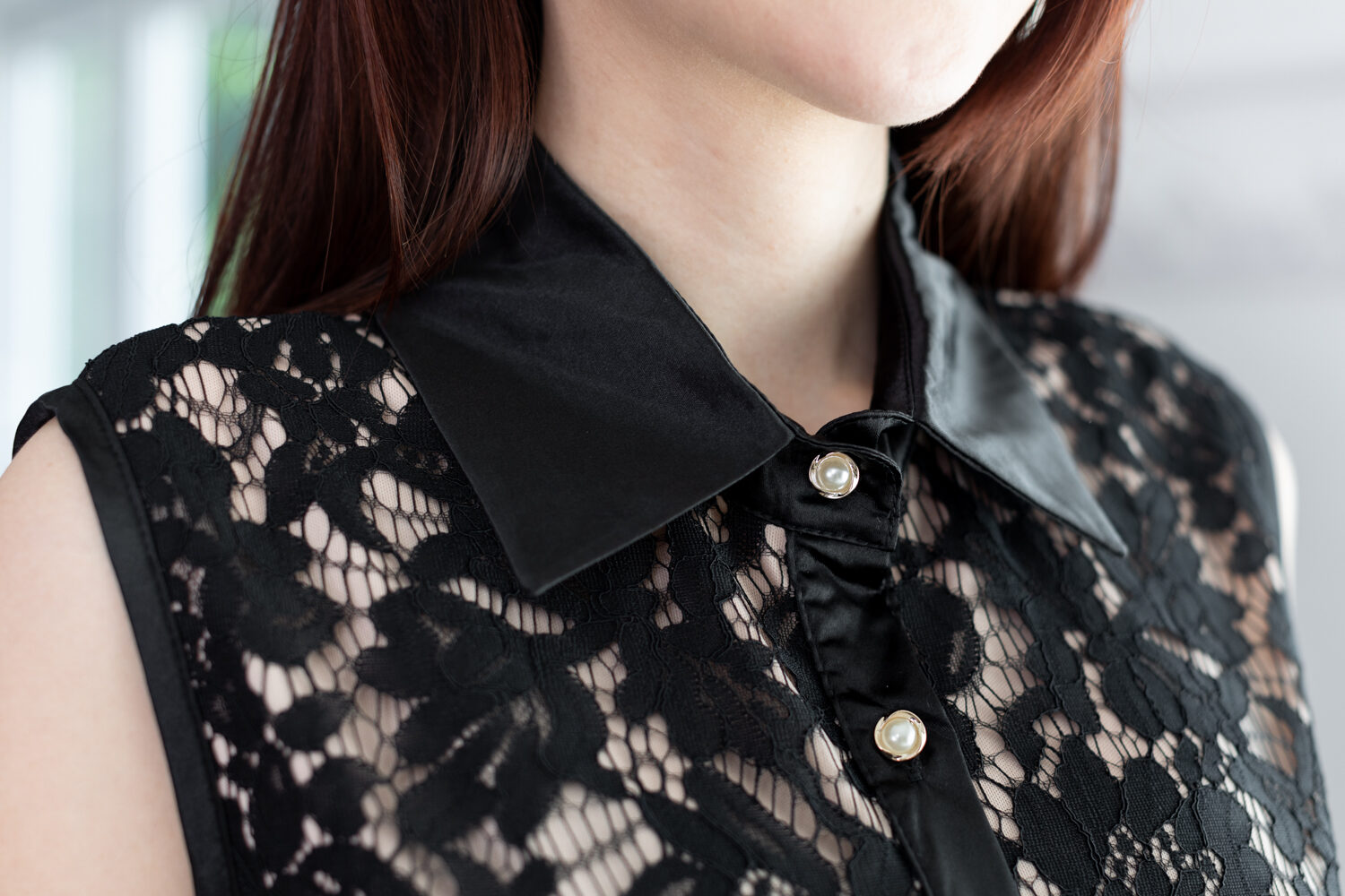 NT2398 Lace Sleeveless Shirt – Black - Image 2