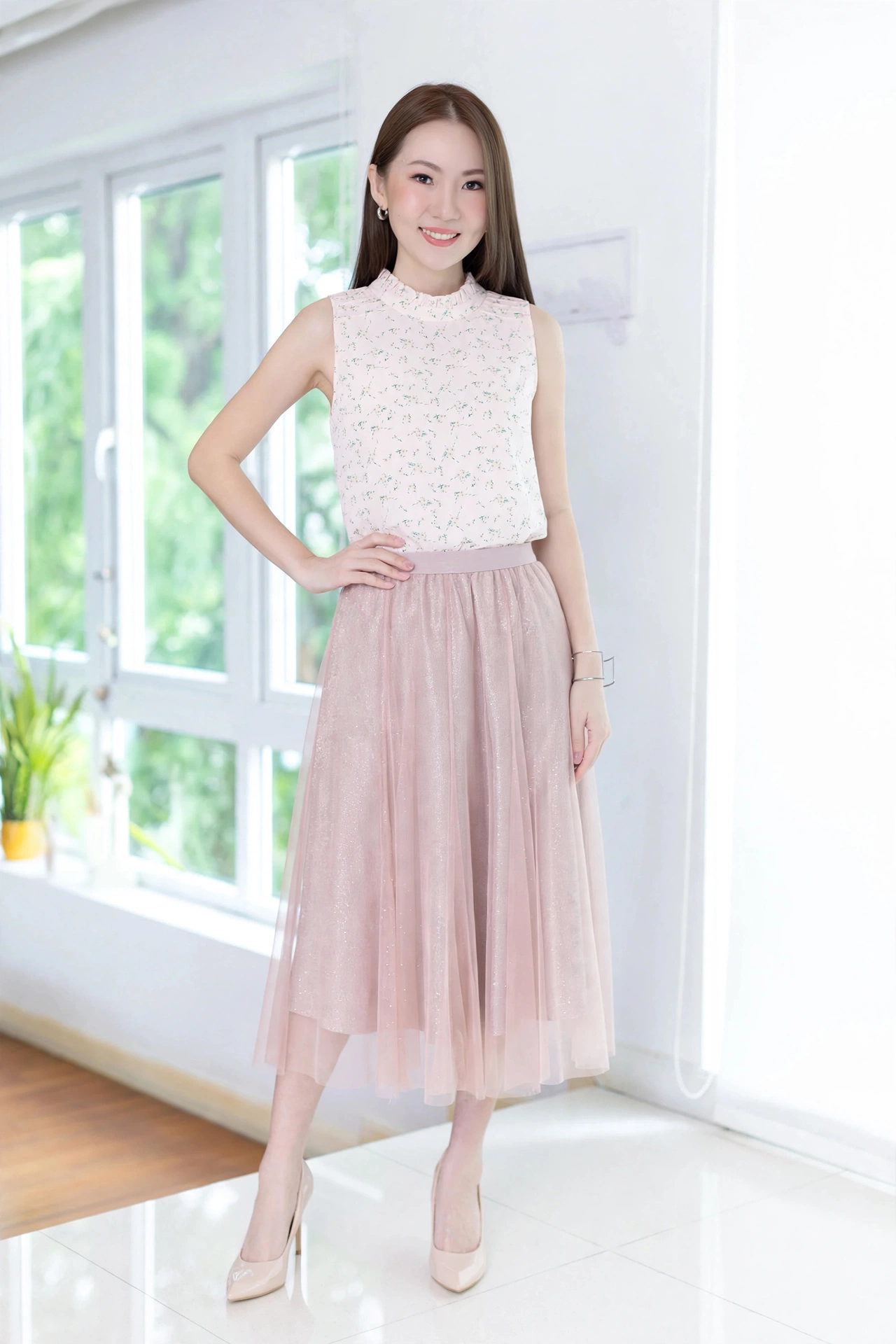 NK088 Soft Tulle Starry Skirt – Pink - Image 3
