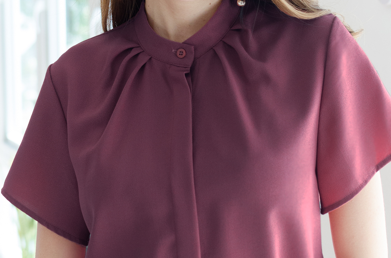 NT220 Tuck Collar Shirt – Red Wine - Image 2