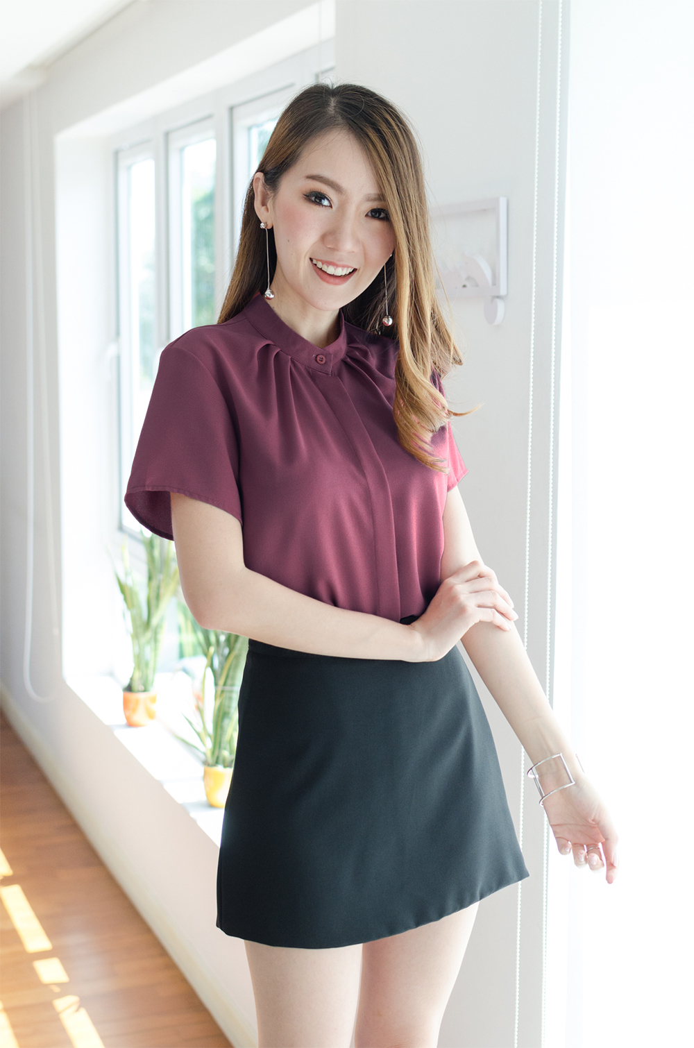 NT220 Tuck Collar Shirt – Red Wine - Image 4