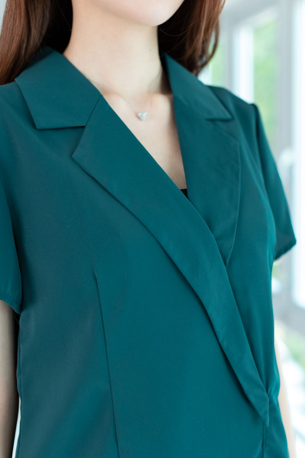 Alternative view of NT2299 Overlap Collar Blouse – Ocean Green