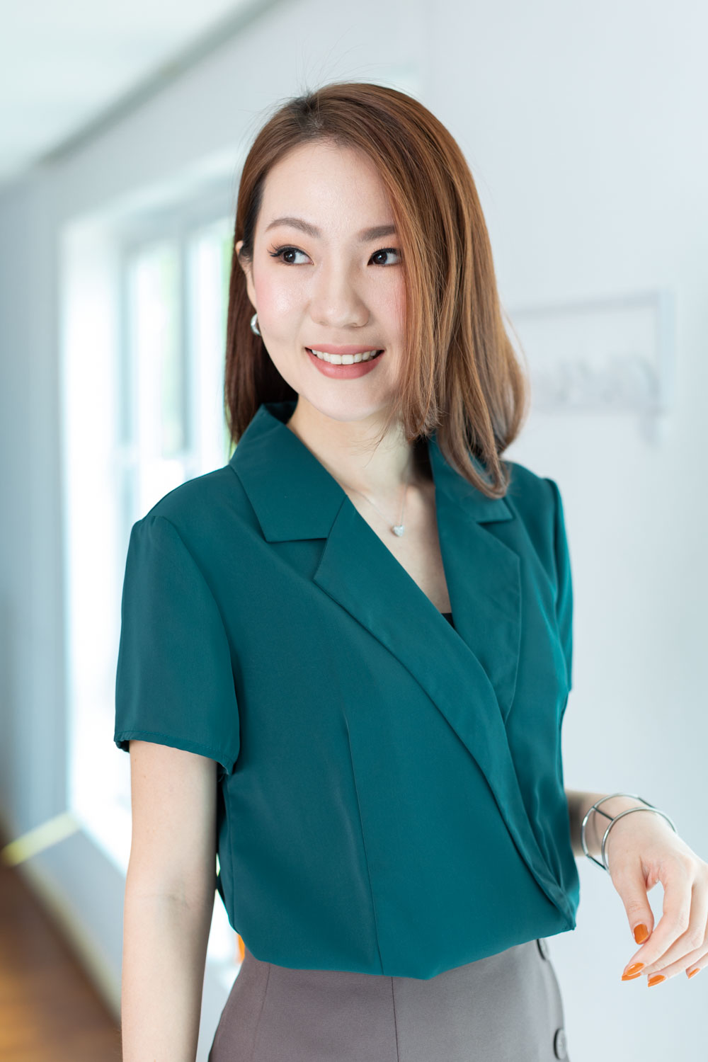 NT2299 Overlap Collar Blouse – Ocean Green - Image 9