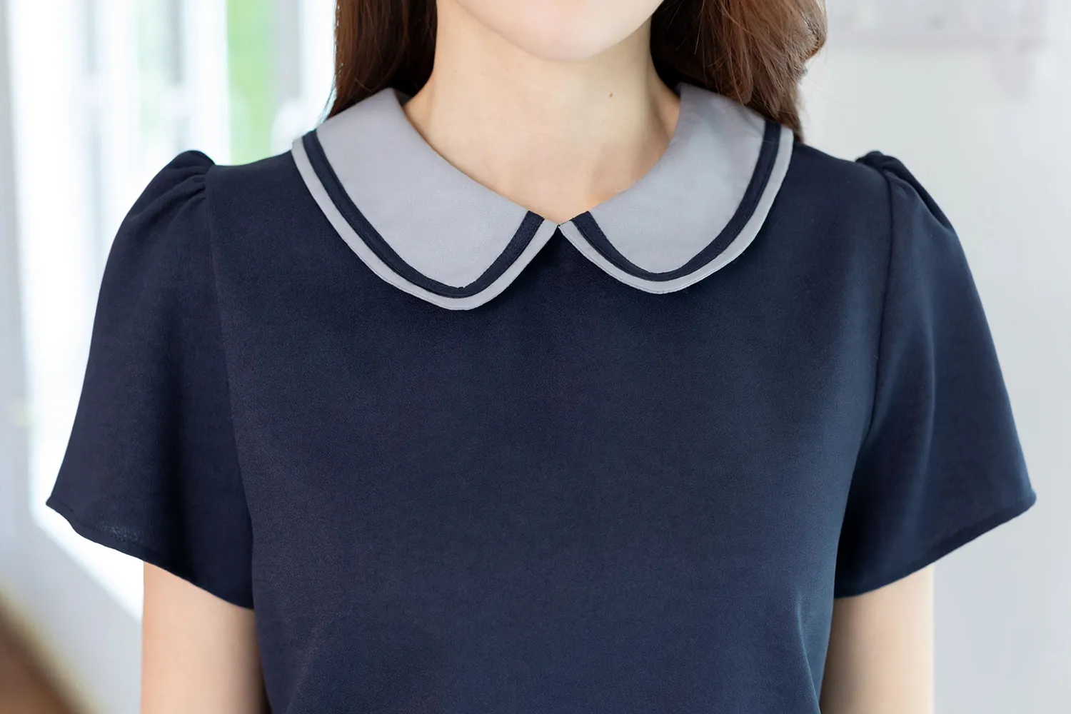 Alternative view of MT4101 Trimmed Peter Pan Collar Blouse – Navy Blue