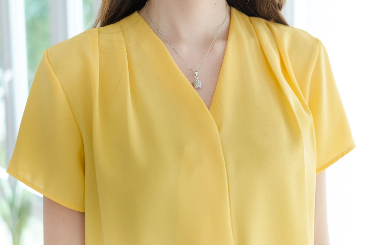 NT131 V-Collar Classic Blouse – Mustard Yellow - Image 2