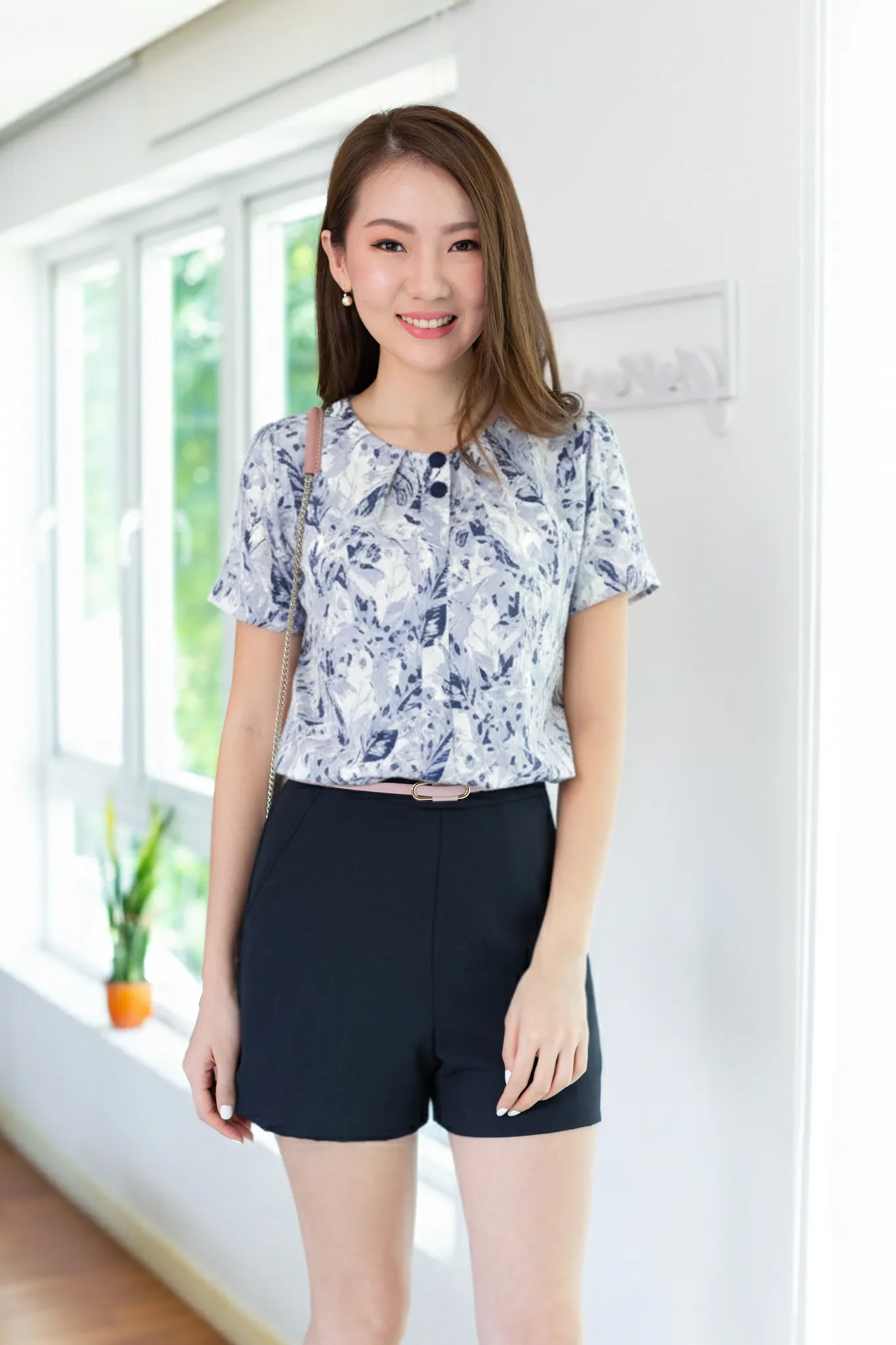 NT2328 Double Button Placket Blouse – Blue - Off-White - Image 5