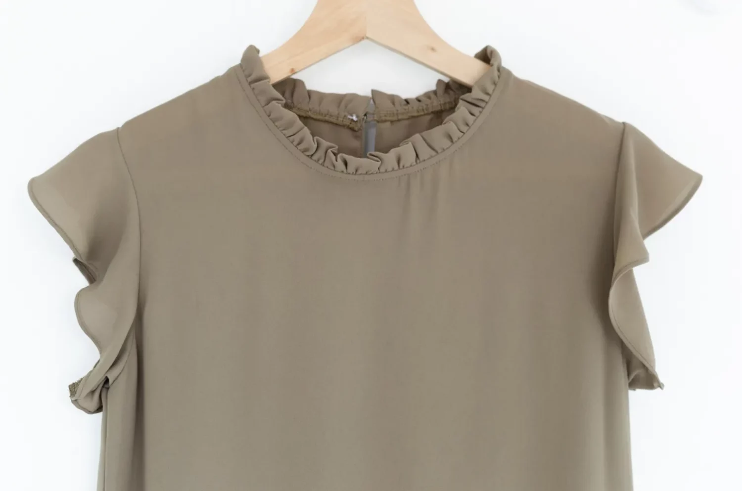 Alternative view of MT2711 Ruff Collar Frill Sleeve Blouse – Coffee Brown
