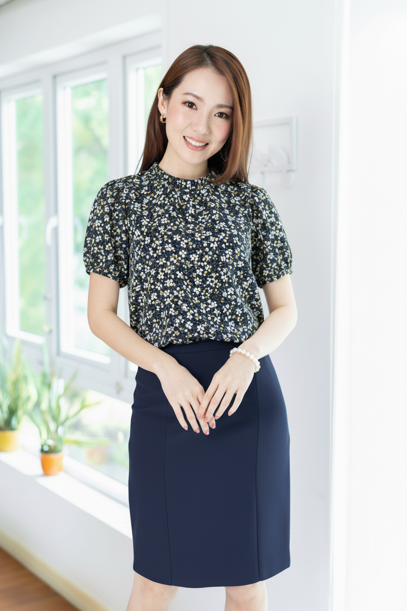 MT2710 Ruff Collar Midnight Garden Blouse – Black - Image 6