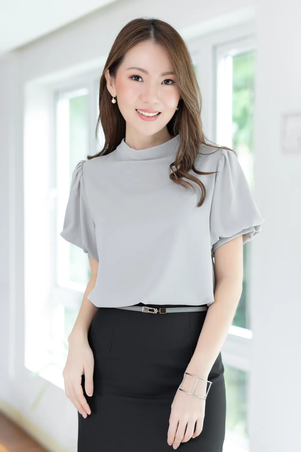 MT0707 Sophie Balloon Sleeve Blouse – Grey