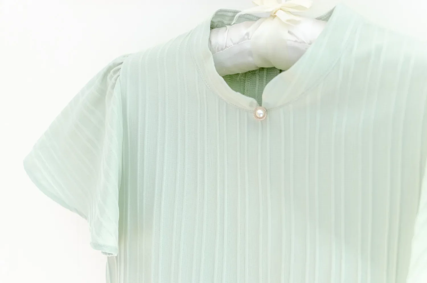 NT2412 Butterfly Sleeve Textured Blouse – Light Green - Image 2