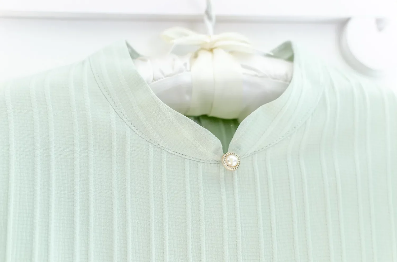 NT2412 Butterfly Sleeve Textured Blouse – Light Green - Image 3