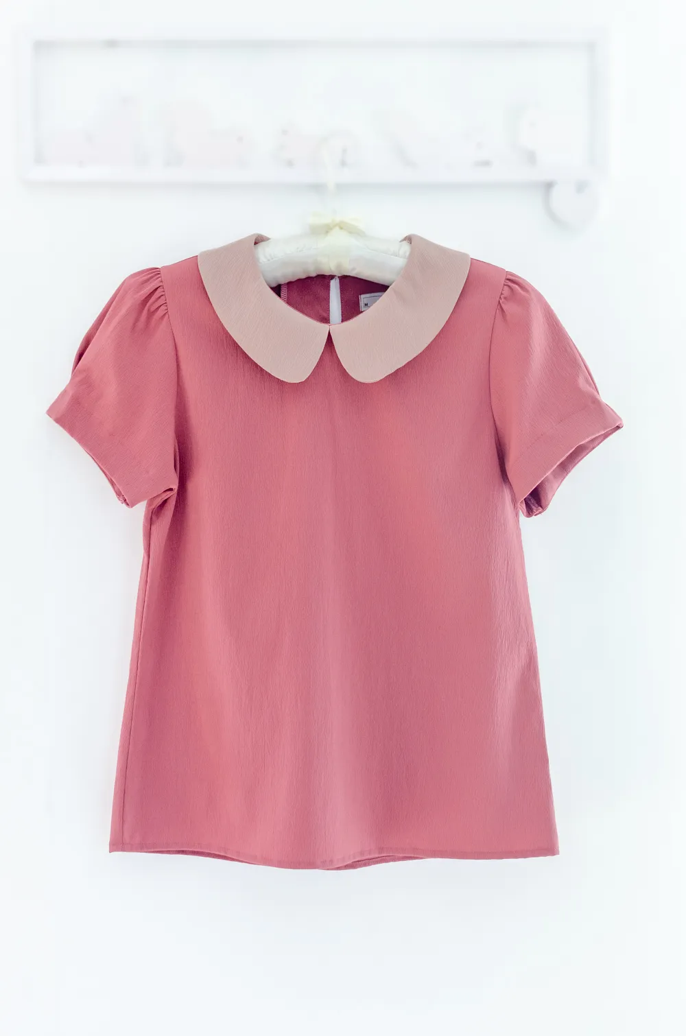 MT0106 Peter Pan Collar Folded Sleeve Crinkled Blouse – Brick Pink
