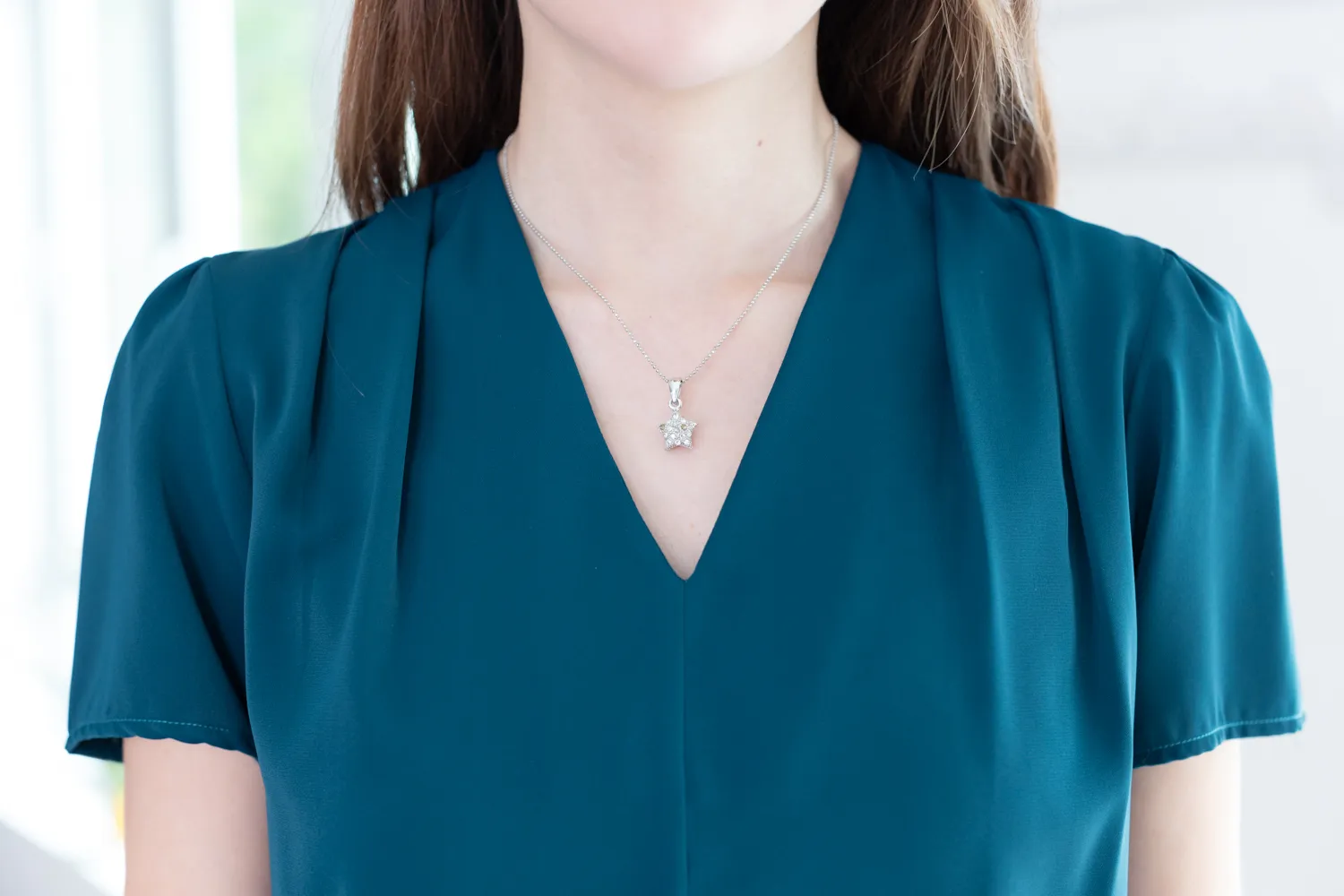 Alternative view of MT0601 V-Collar Sophie Blouse – Ocean Blue