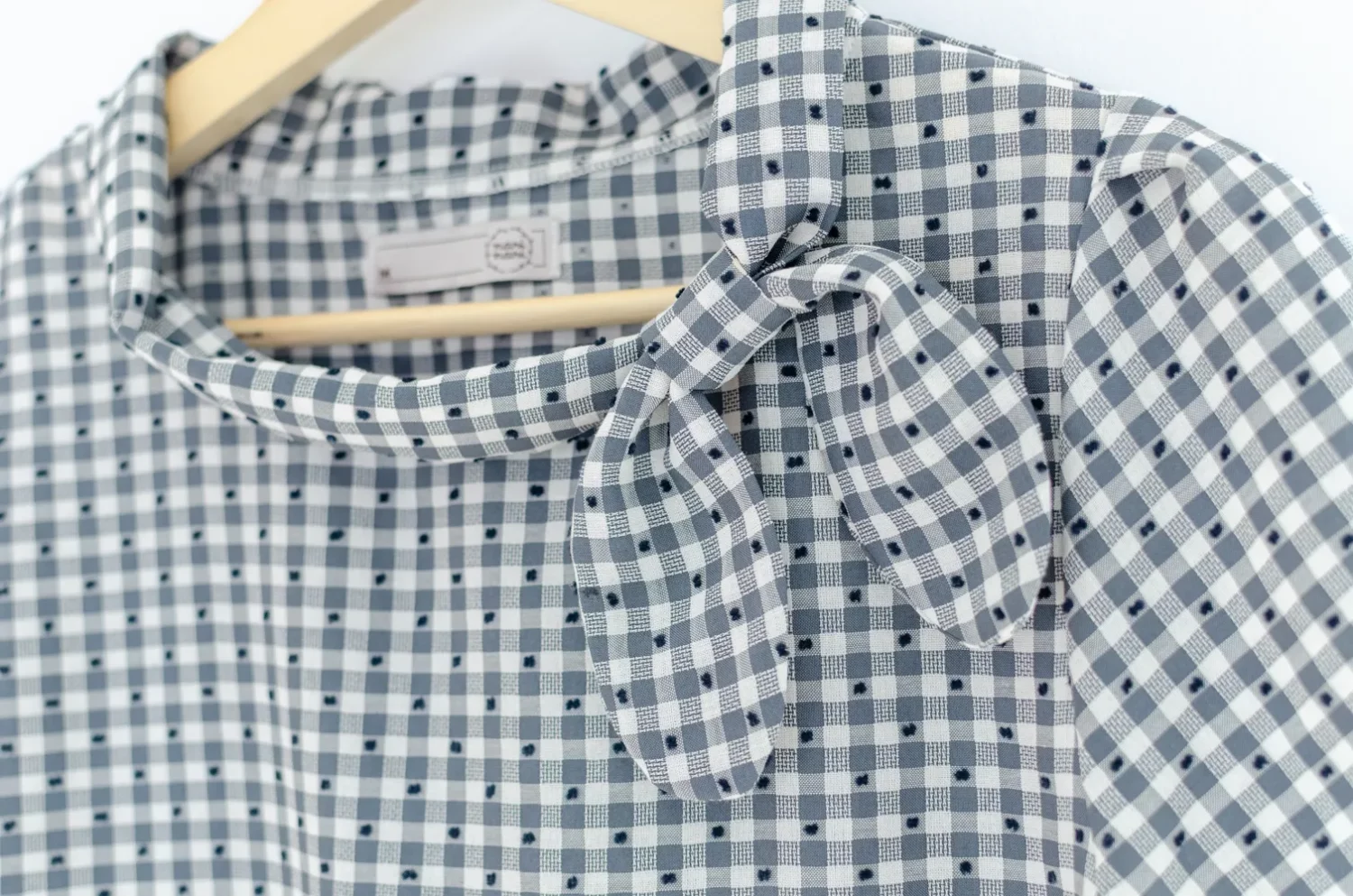 MT5139 Textured Gingham Side Bow Blouse – Grey - Image 3