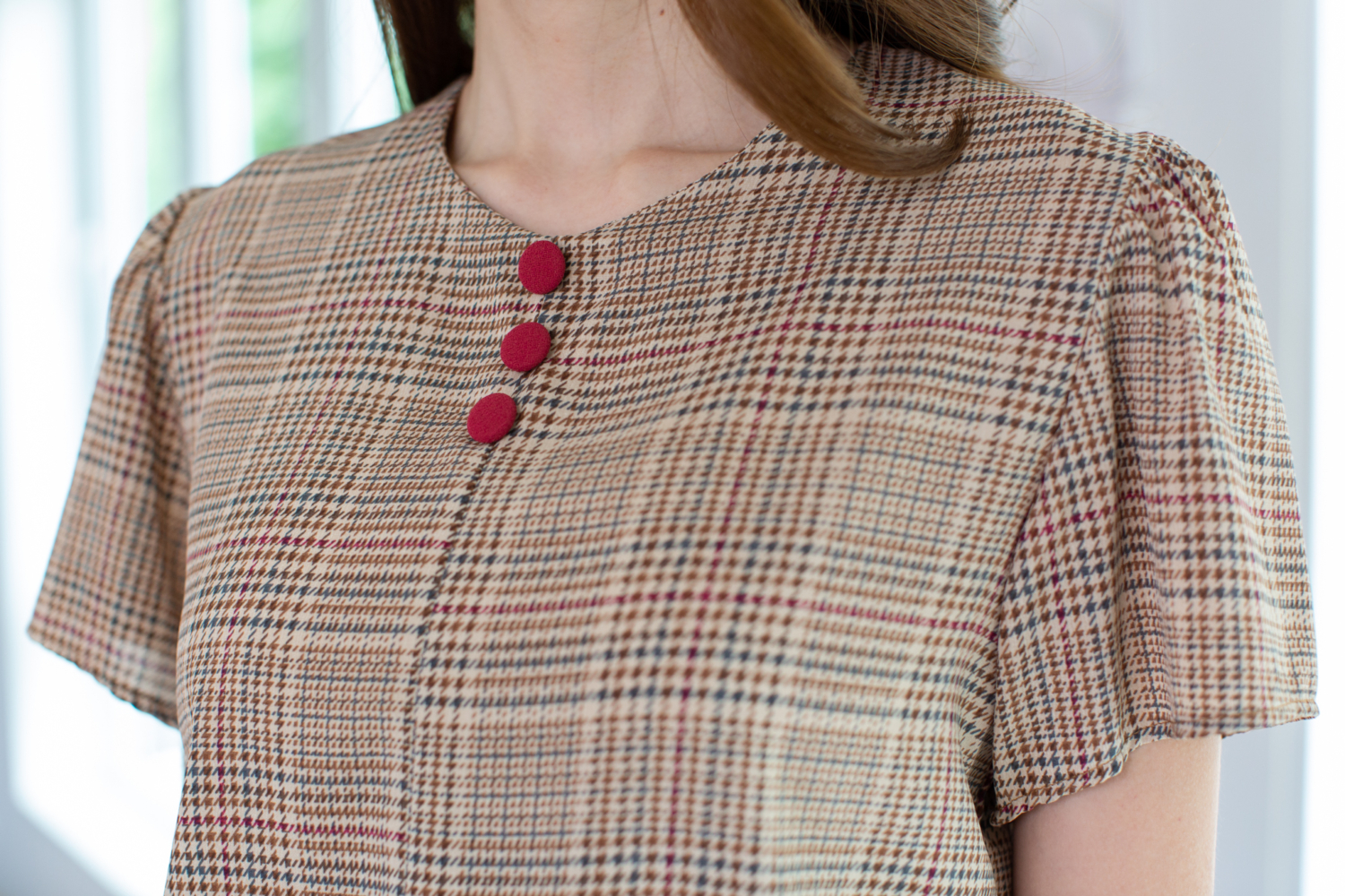 Alternative view of MT0301 Triple Button Plaid Blouse – Brown