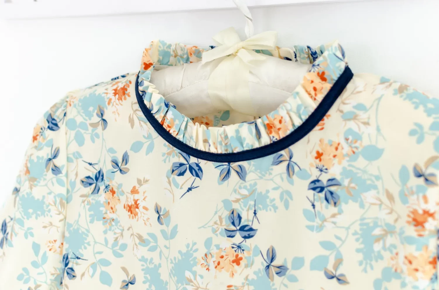 Alternative view of NT2440 Ruff Collar Blue Trim Blouse – Cream