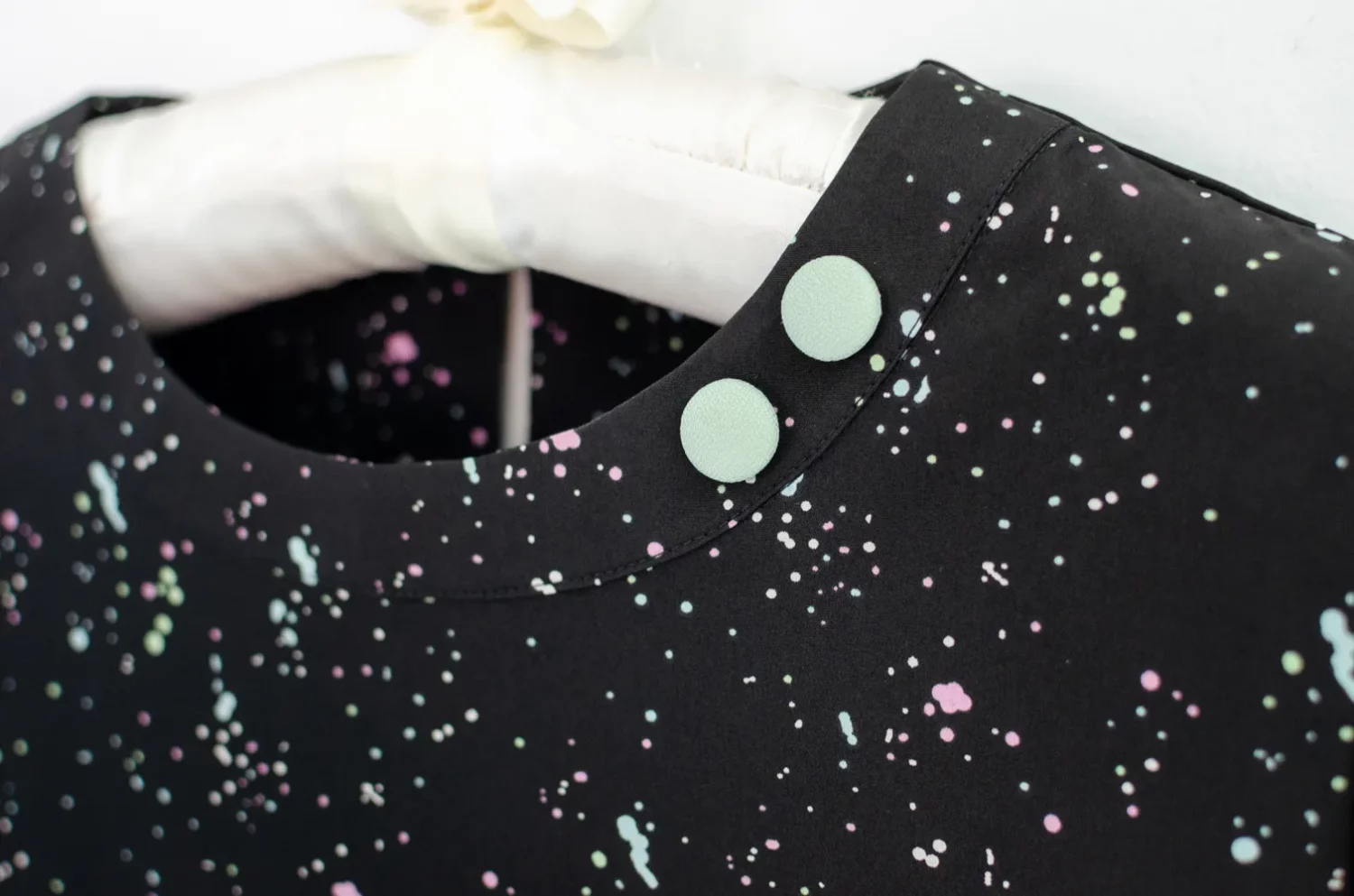 NT2478 Double-Button Neck Splash Blouse – Black - Image 2