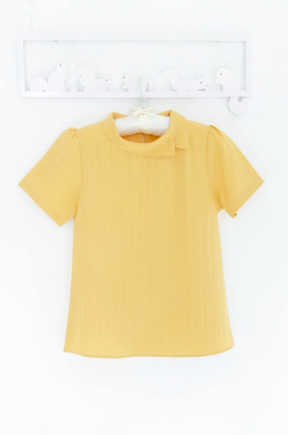 NT1059 Sided Collar Textured Blouse – Mustard Yellow