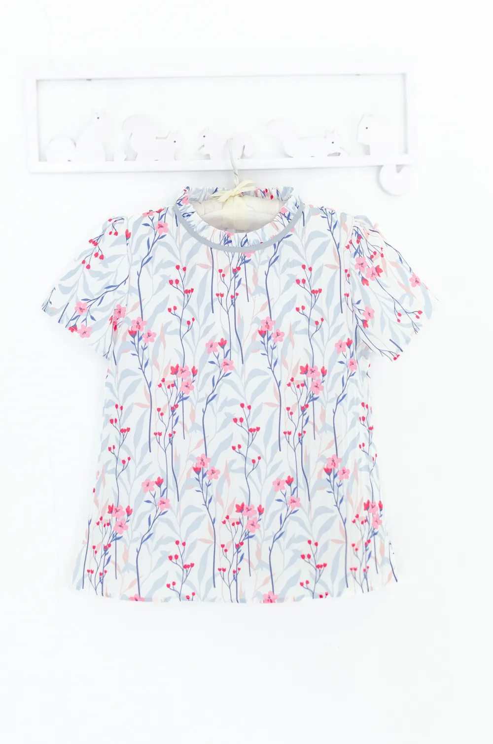 2236 Grey Frill Collar Striped Blouse