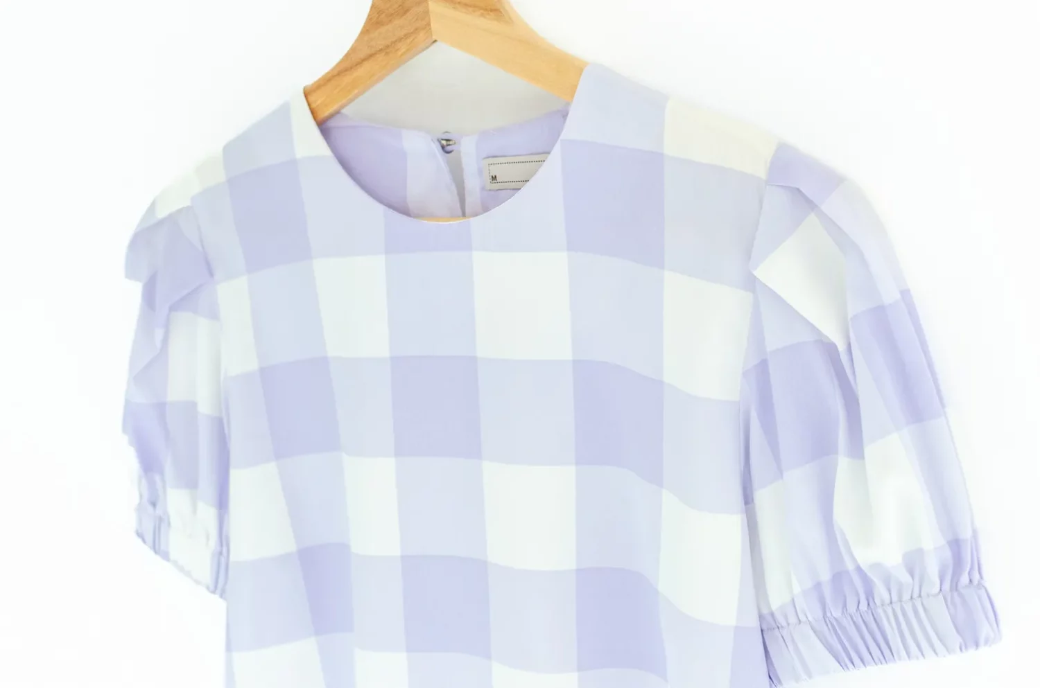 Alternative view of MT3016 Puff Sleeve Checkered Blouse – Lavender