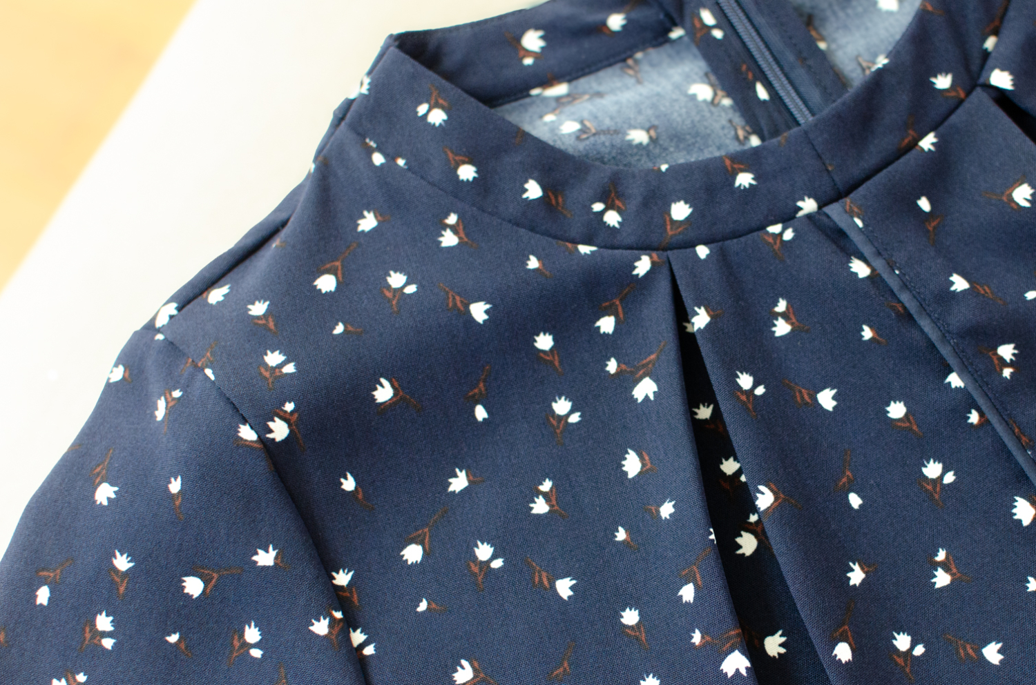 NT1714 Round Neck Folded Front Floral Blouse – Navy Blue - Image 4