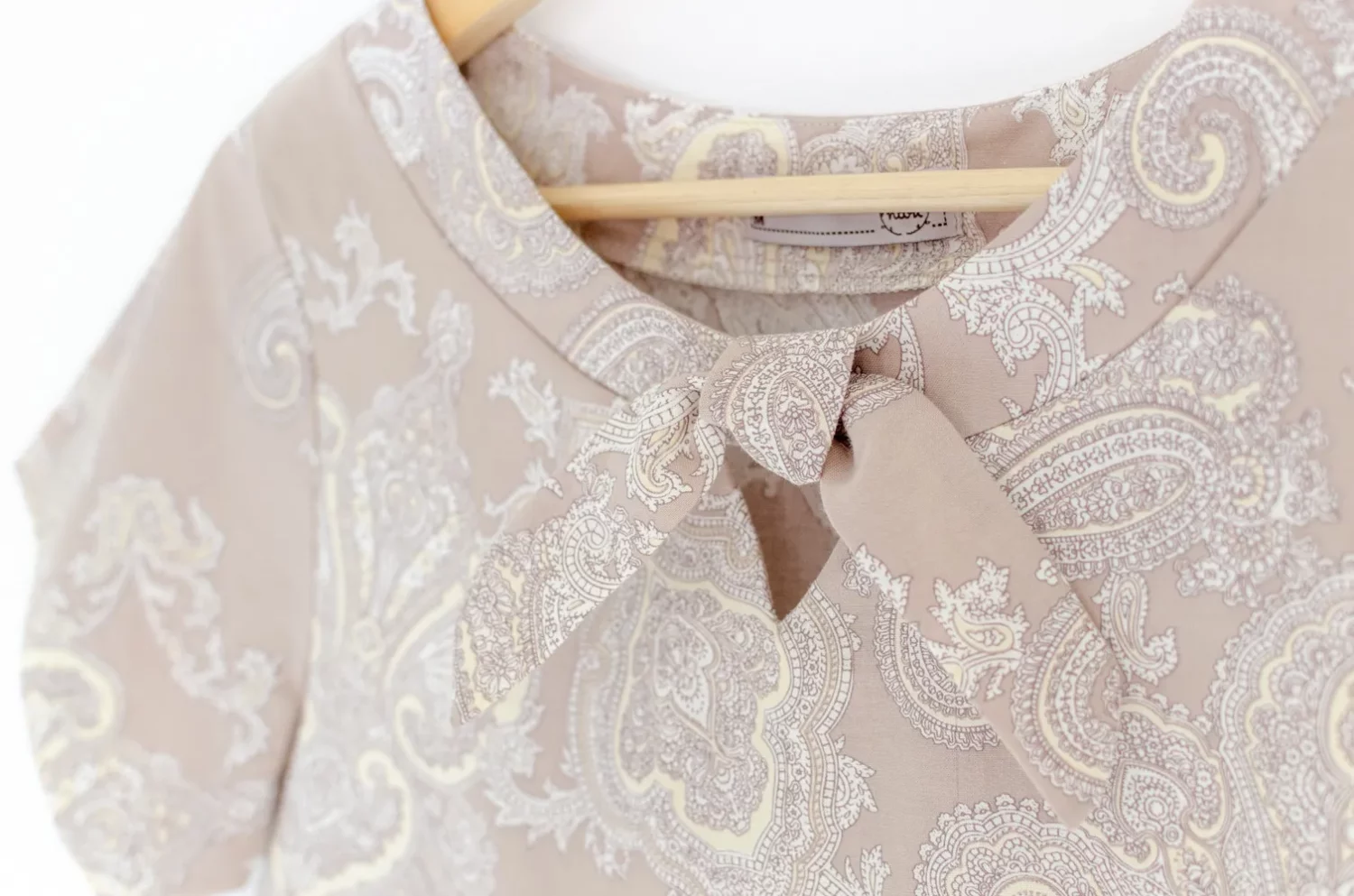 Alternative view of MT2001 Keyhole Neck Eastern Print Blouse – Latte