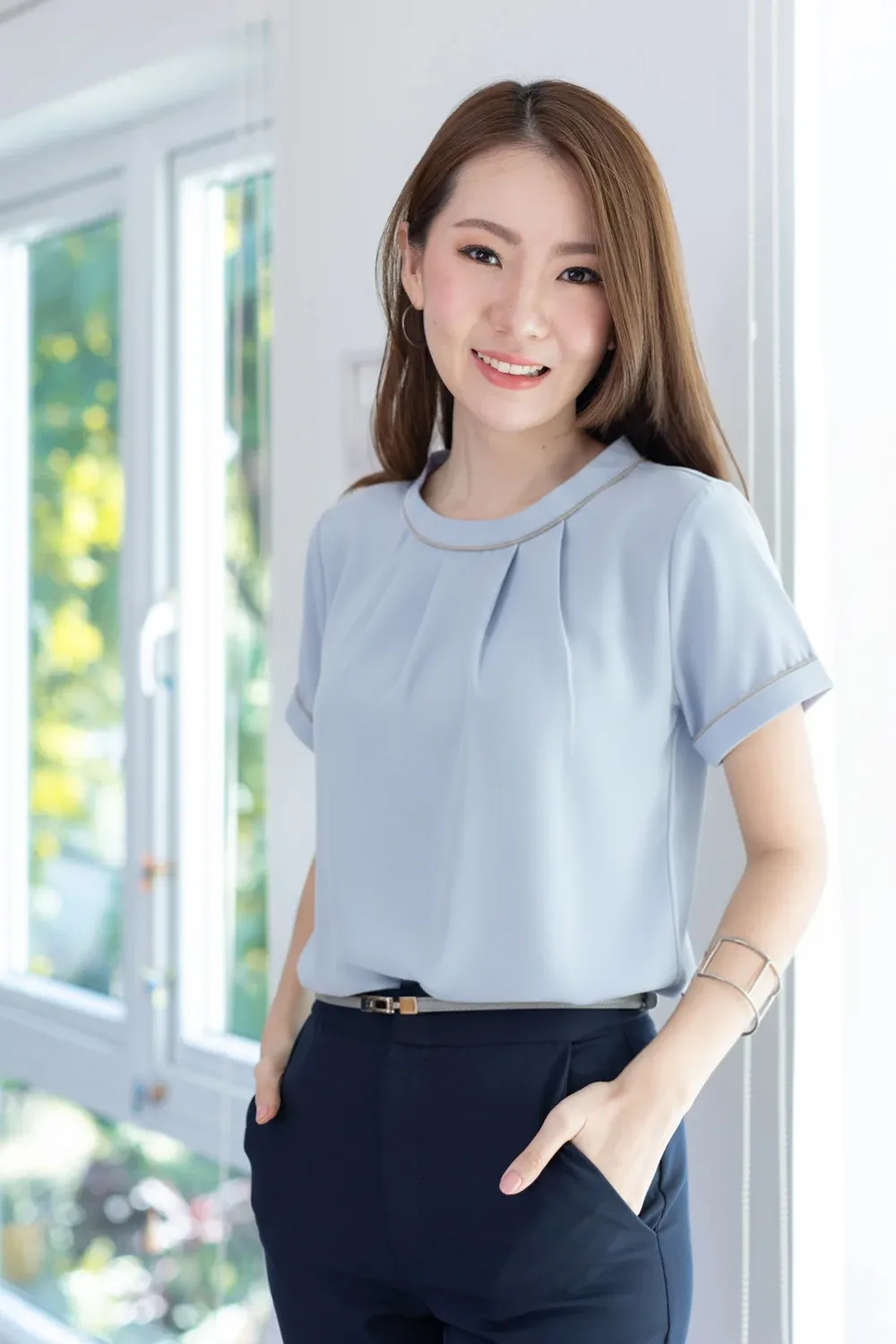 MT3417 Folded Front Sophie Blouse – Light Blue