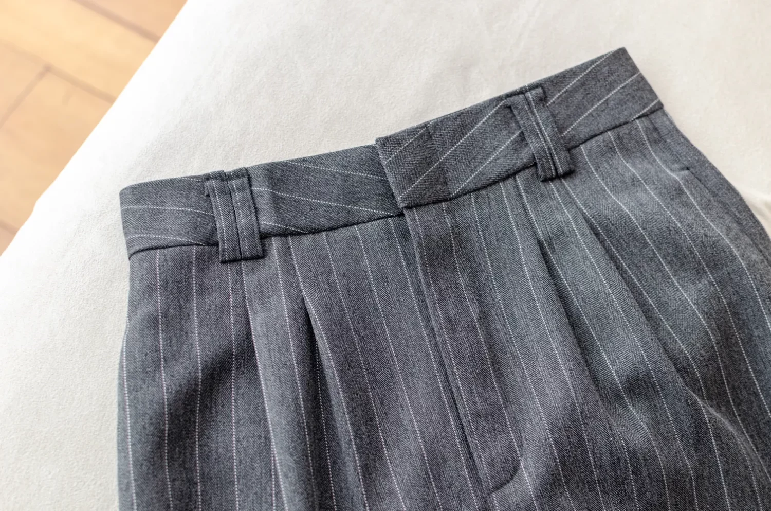 Alternative view of NP085 Pinstripe Wide Leg Pants – Dark Grey