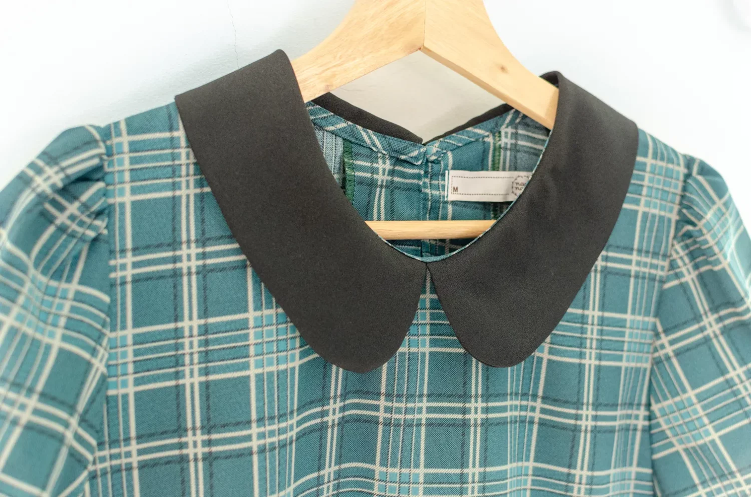 Alternative view of MT0101 Peter Pan Collar Plaid Blouse – Dark Green