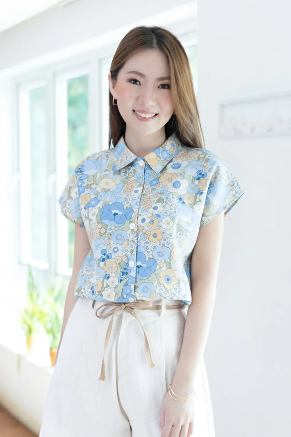 NT2232 Floral Easy Shirt – Peony Blue