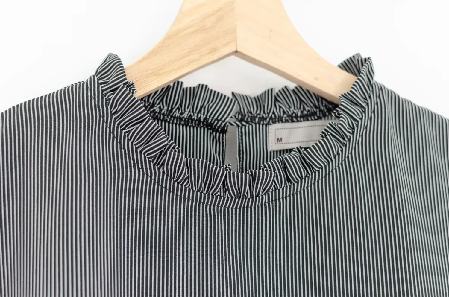 Alternative view of MT2711 Ruff Collar Frill Sleeve Blouse – Striped Ink Black