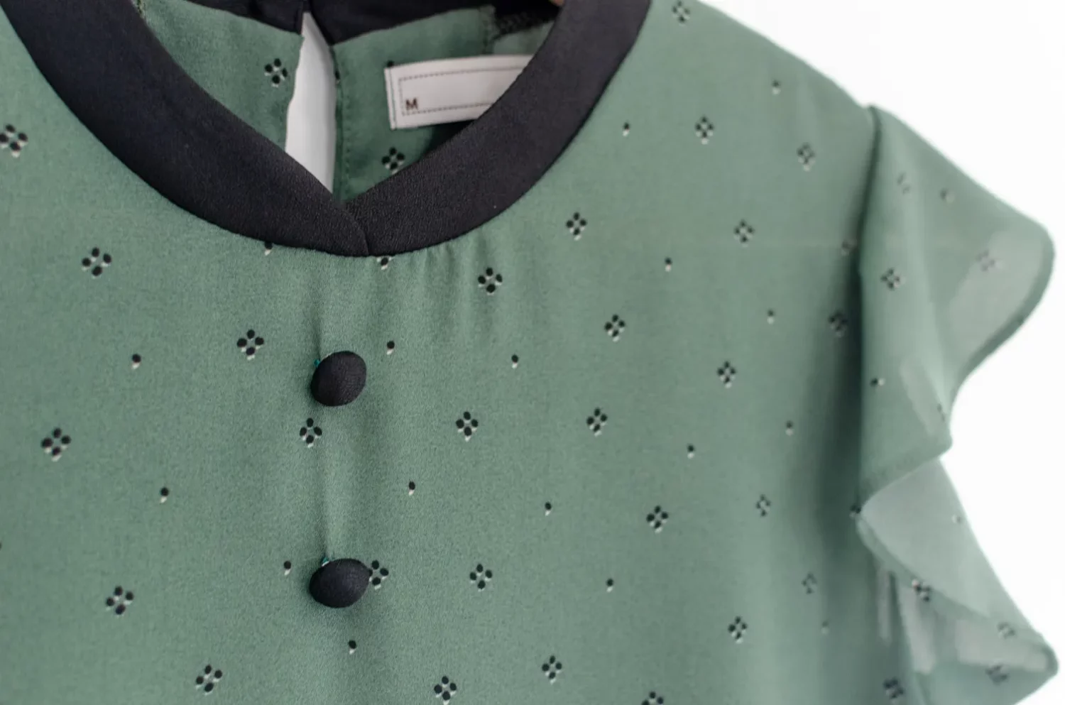 Alternative view of MT3911 Overlap Collar Frill Sleeve Blouse – Forest Green