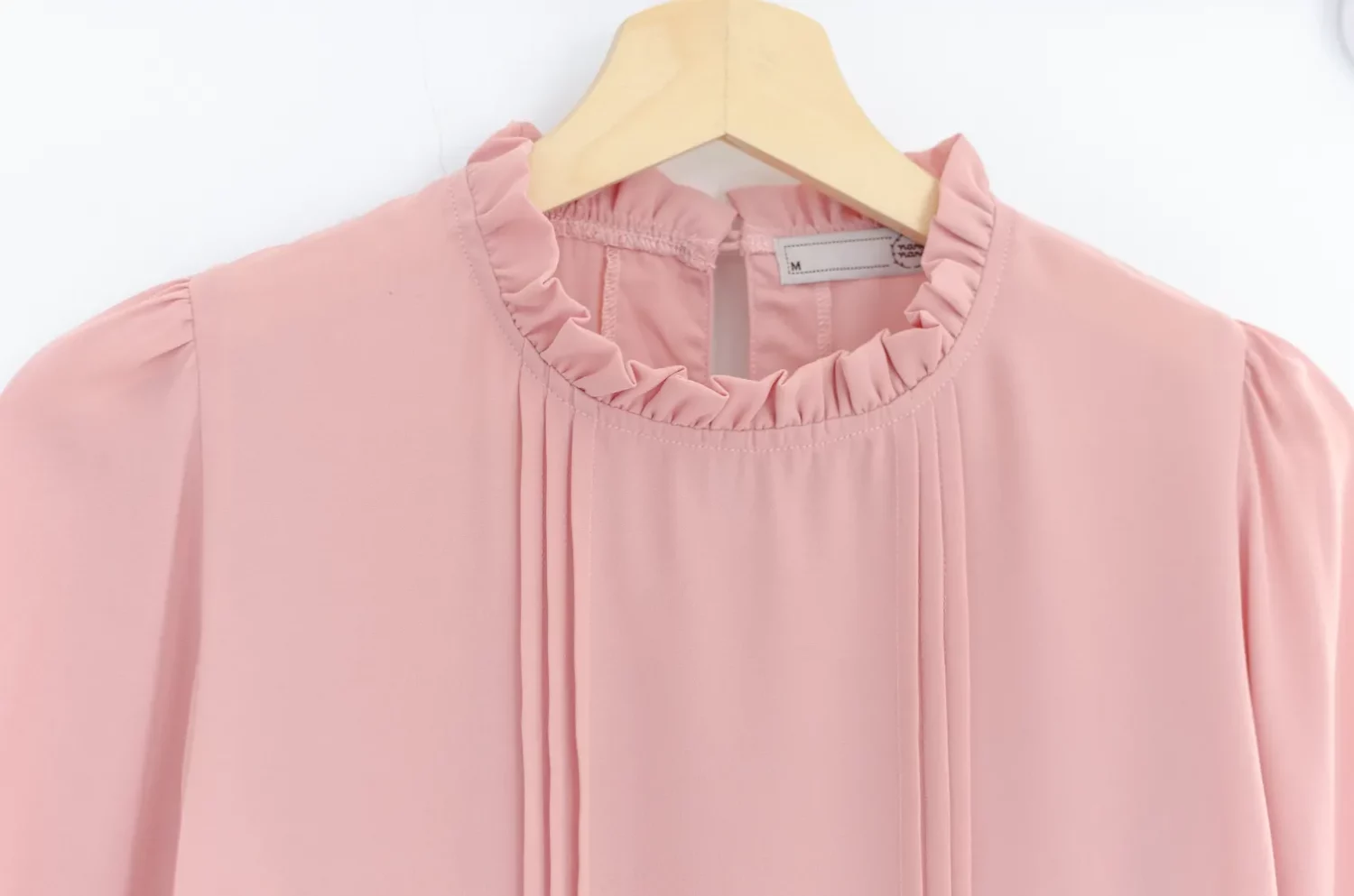 Alternative view of MT0431 Ruff Collar Pintuck Chiffon Blouse – Rose Milk