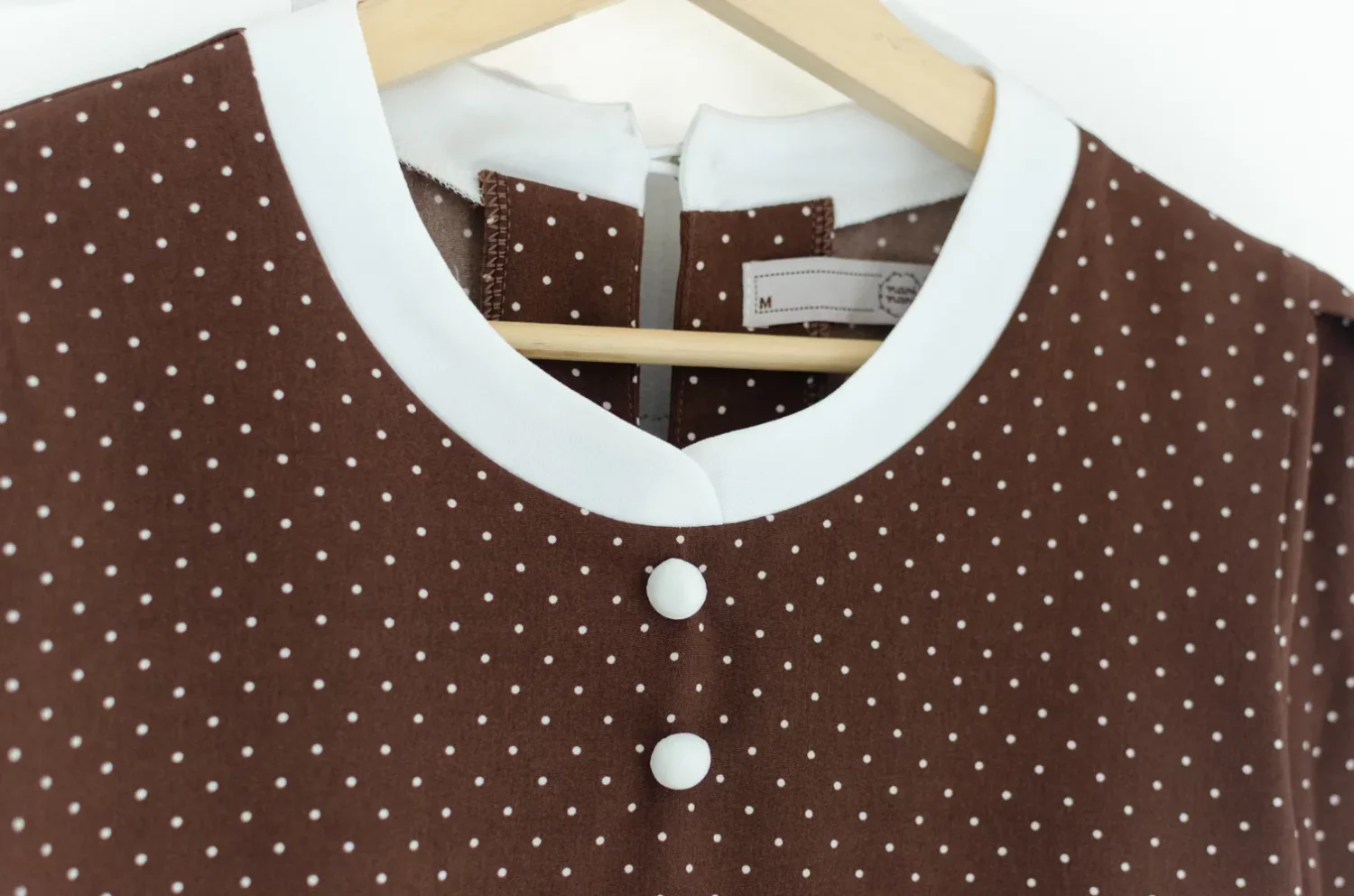 Alternative view of MT3721 Overlap Collar Dot Blouse with Button – Choco Brown
