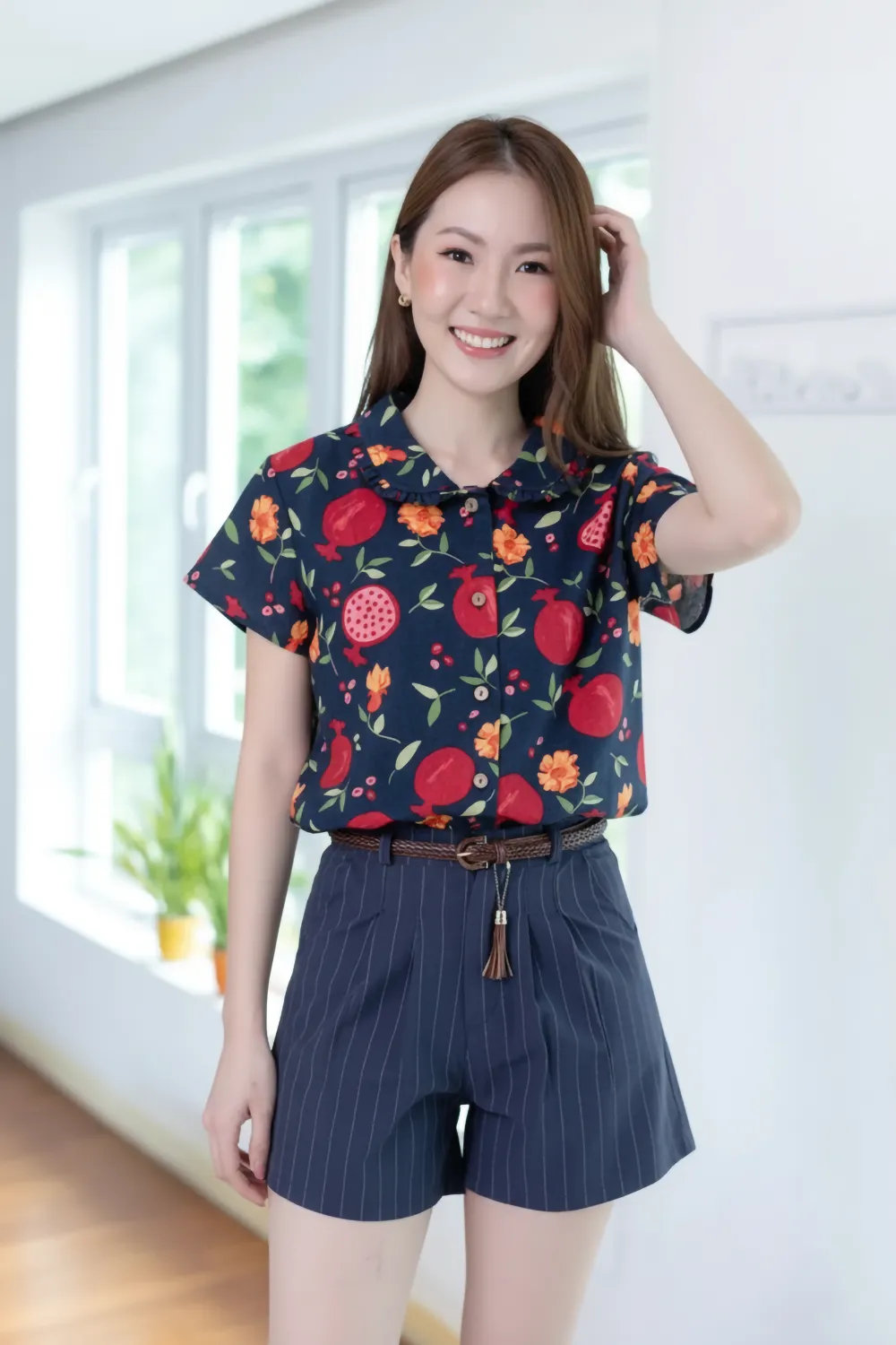 PT0245 Frill Peter Pan Collar Shirt – Pom Navy - Image 3