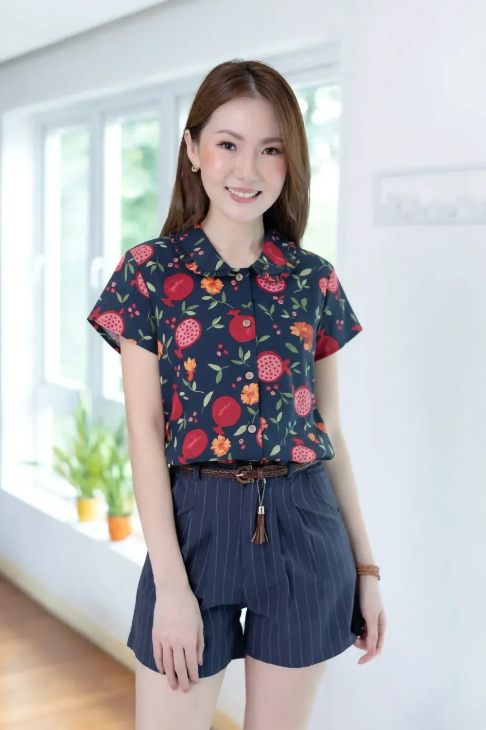 PT0245 Frill Peter Pan Collar Shirt – Pom Navy - Image 5