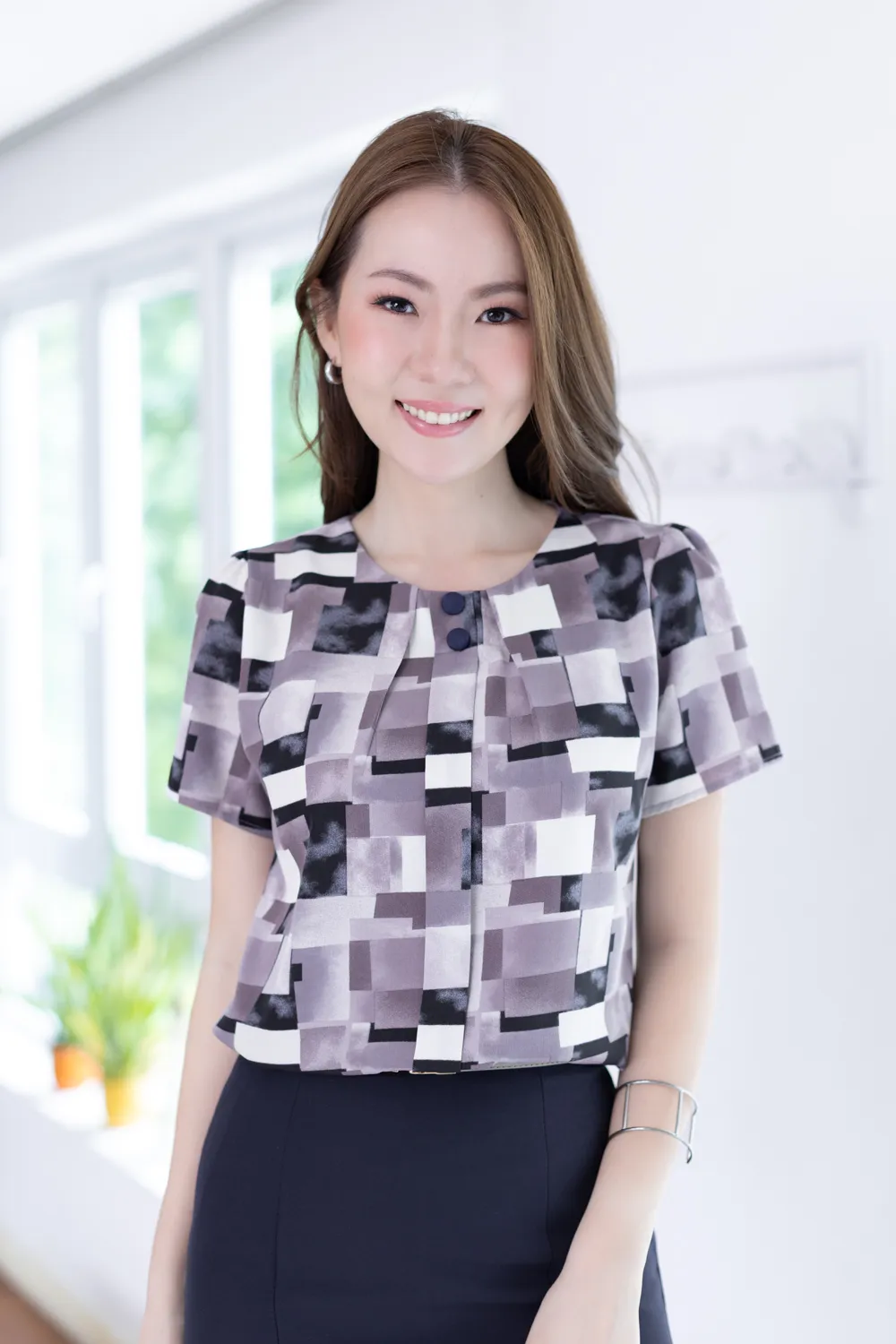 NT2328 Double Button Placket Blouse – Muted Purple