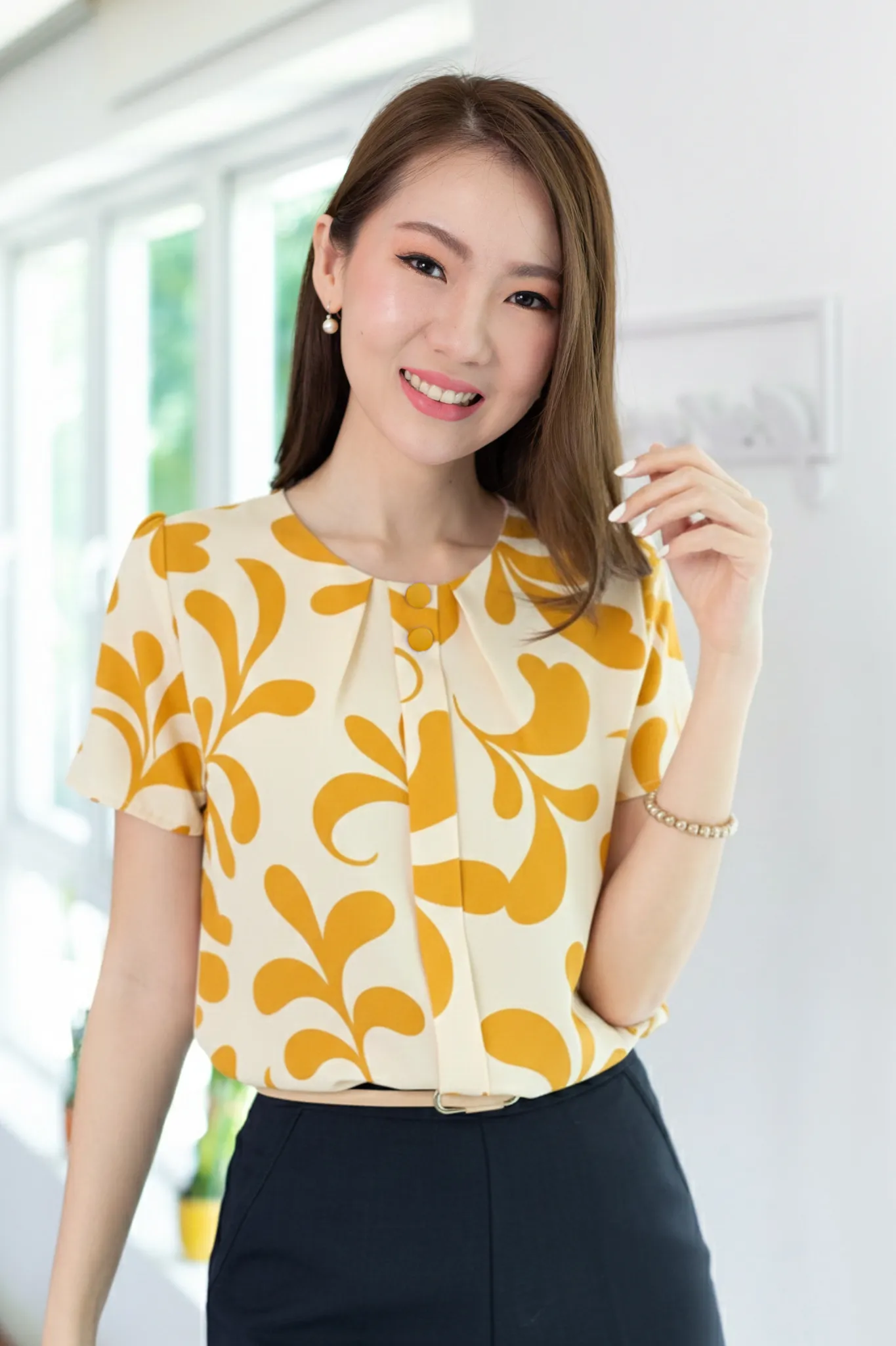NT2328 Double Button Placket Blouse – Yellow