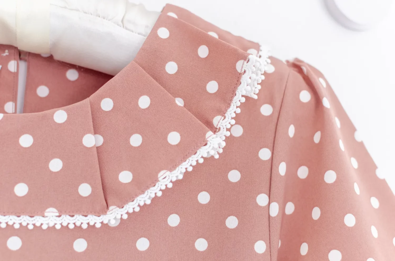Alternative view of NT2437 Pleated Collar Polka Dot Blouse – Brownish Pink