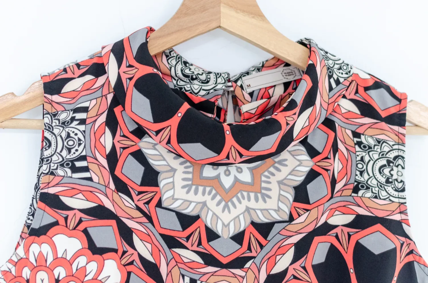 Alternative view of MT5500 Graphic High Neck Sleeveless Blouse – Coral Kaleido