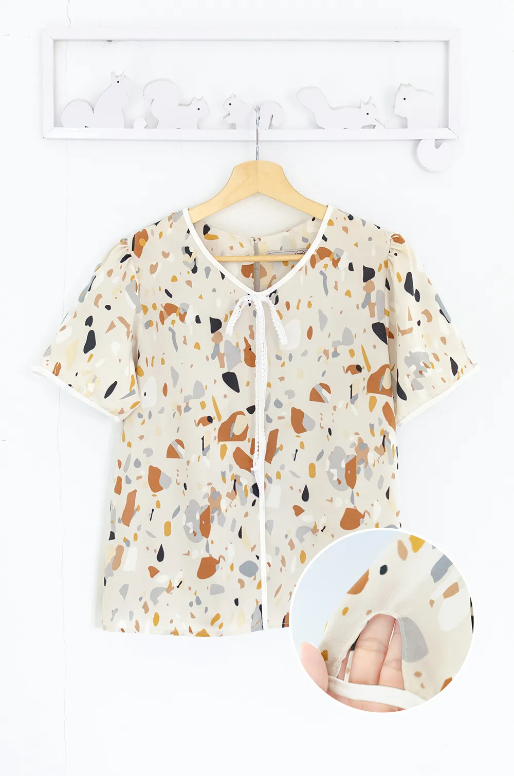MT1509 White Hem Terrazzo Blouse – Cream