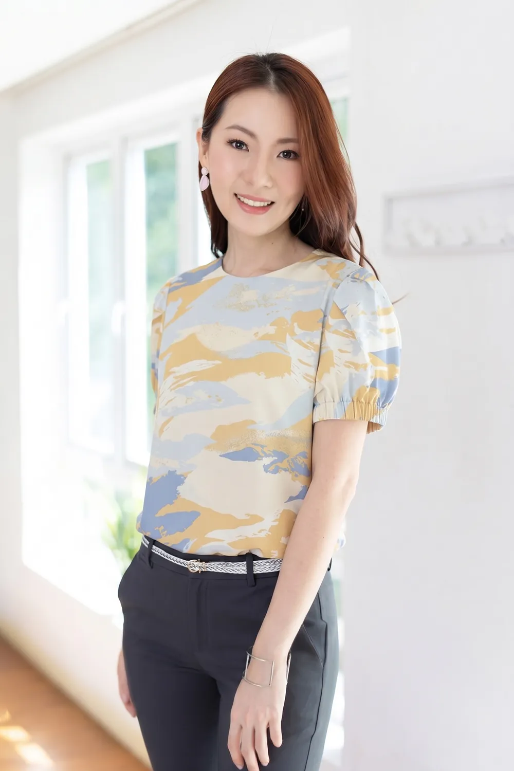 MT3016 Puff Sleeve Graphic Blouse – Sunrise Blue - Image 6